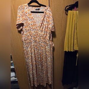 Karina Grimaldi Orange Floral Midi Dress